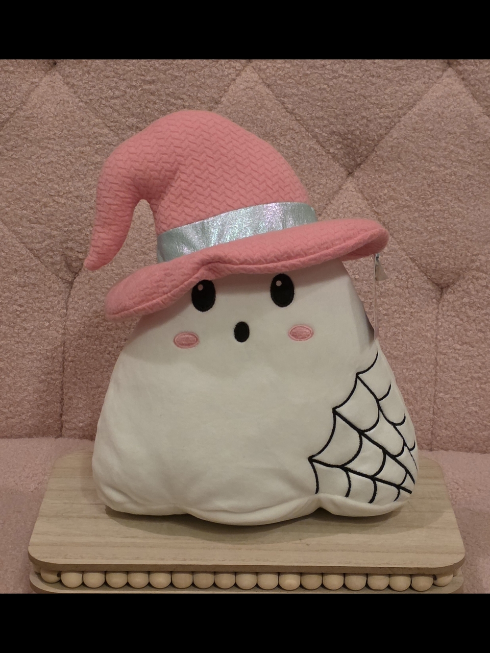 Cute Halloween Ghost Plush with Pink Witch Hat